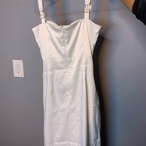 Bustier White Satin Dress With Slit On Thigh